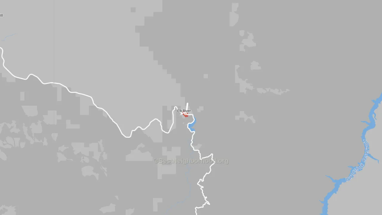 Walk Grade map of 83827, ID, walkable areas in green and car-dependent areas in red