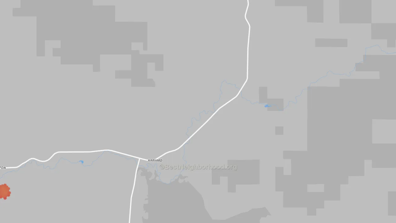 Walk Grade map of 83834, ID, walkable areas in green and car-dependent areas in red