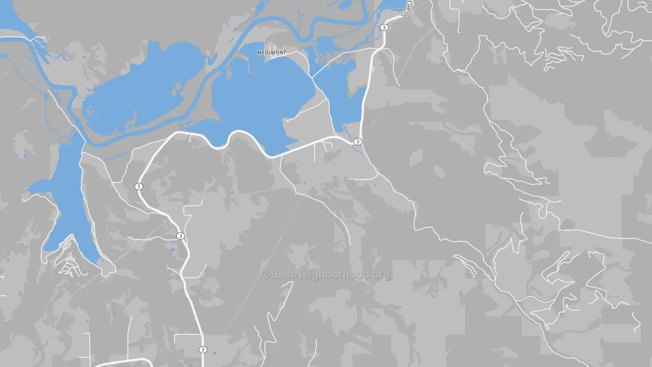 Walk Grade map of 83842, ID, walkable areas in green and car-dependent areas in red
