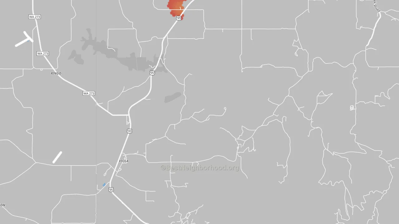 Walk Grade map of 83872, ID, walkable areas in green and car-dependent areas in red