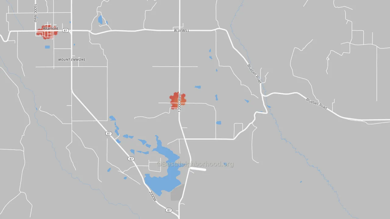 Walk Grade map of 84007, UT, walkable areas in green and car-dependent areas in red