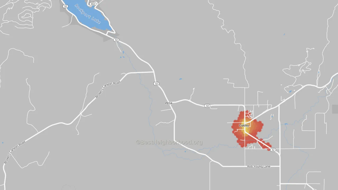 Walk Grade map of 84061, UT, walkable areas in green and car-dependent areas in red