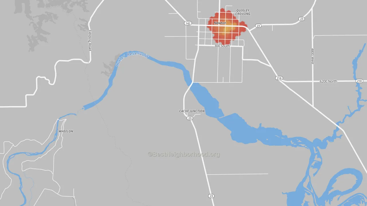 Walk Grade map of 84304, UT, walkable areas in green and car-dependent areas in red