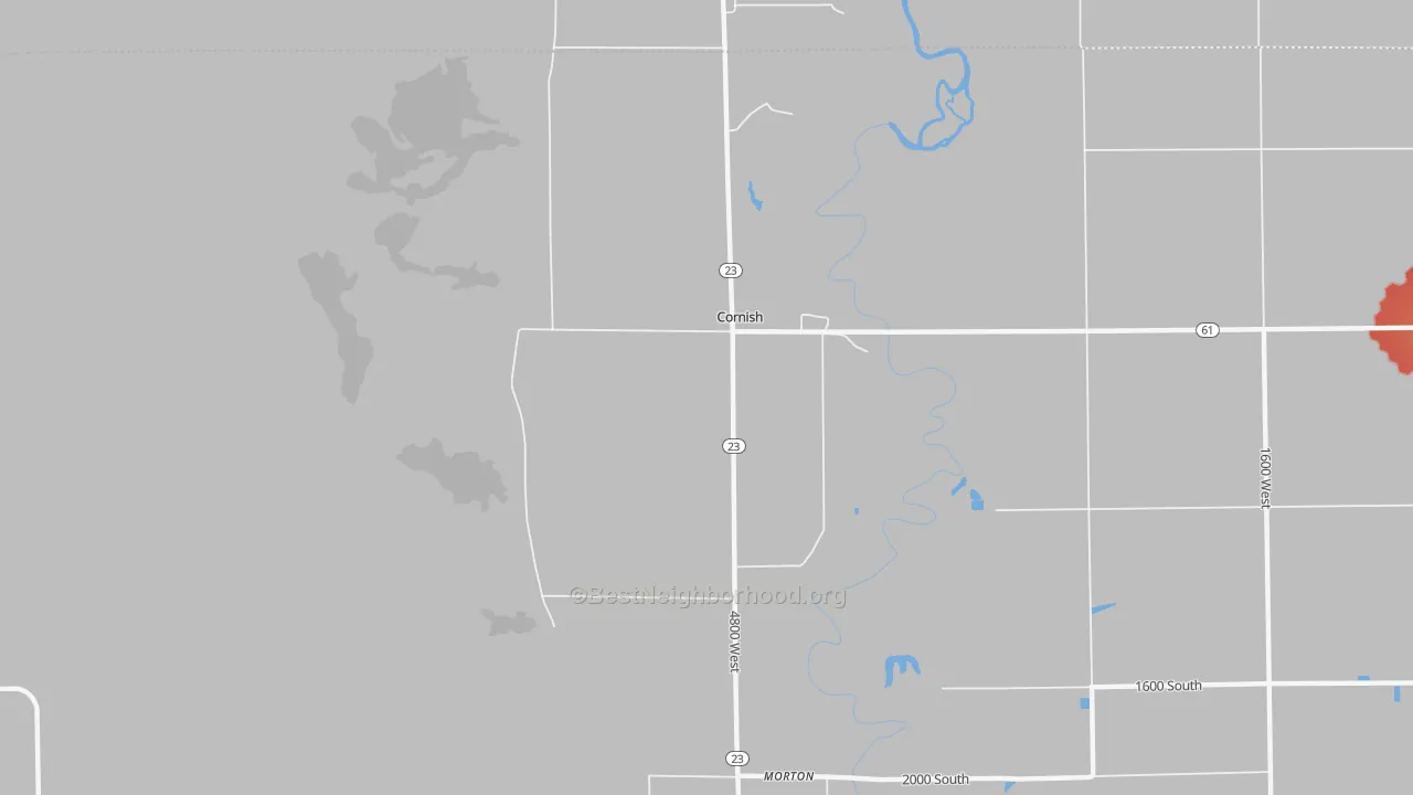 Walk Grade map of 84308, UT, walkable areas in green and car-dependent areas in red