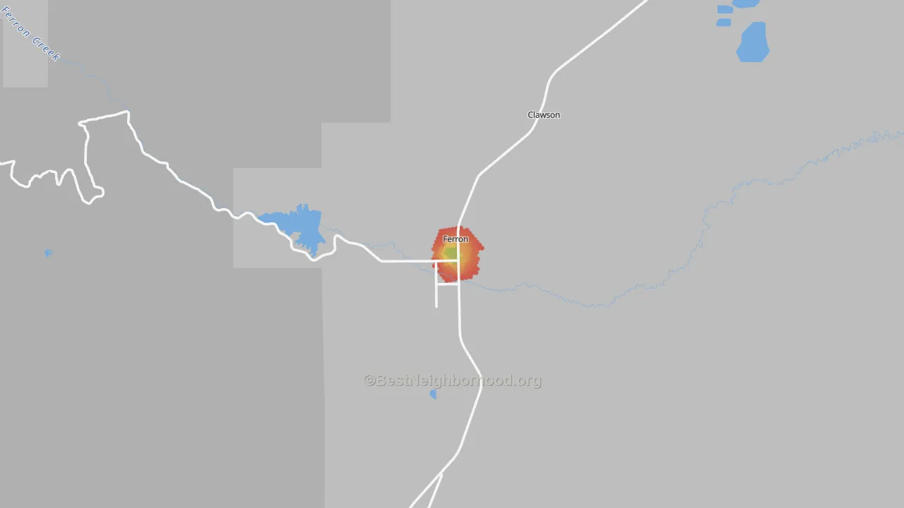 Walk Grade map of 84523, UT, walkable areas in green and car-dependent areas in red