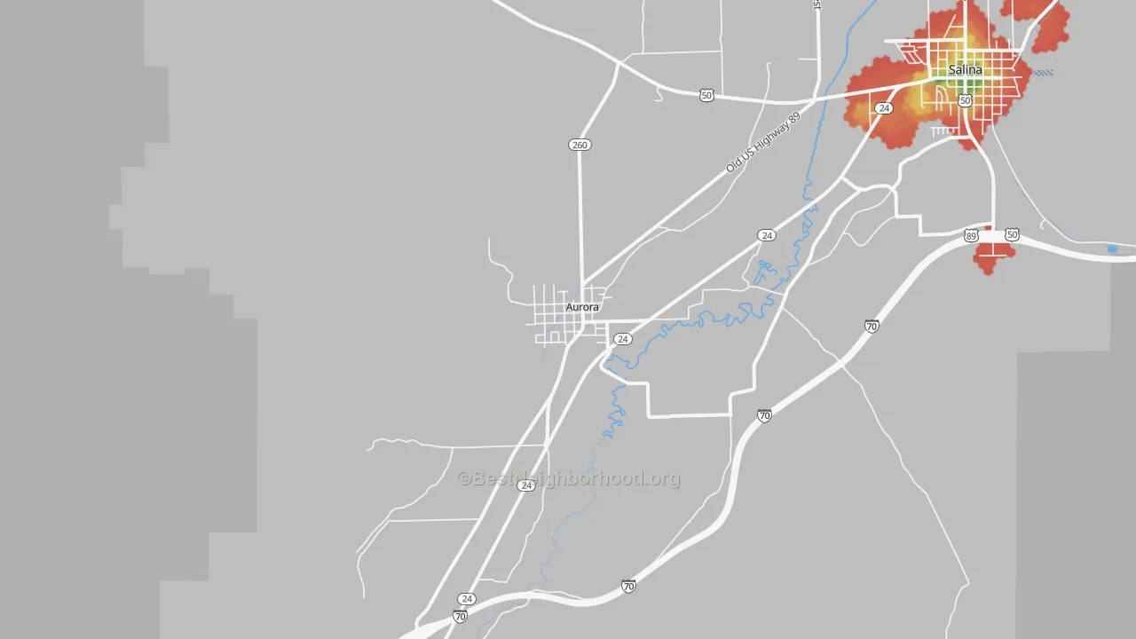 Walk Grade map of 84620, UT, walkable areas in green and car-dependent areas in red