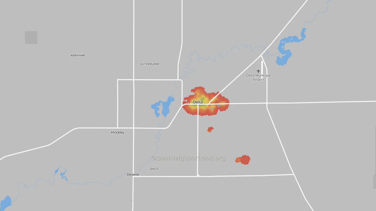Walk Grade map of 84624, UT, walkable areas in green and car-dependent areas in red