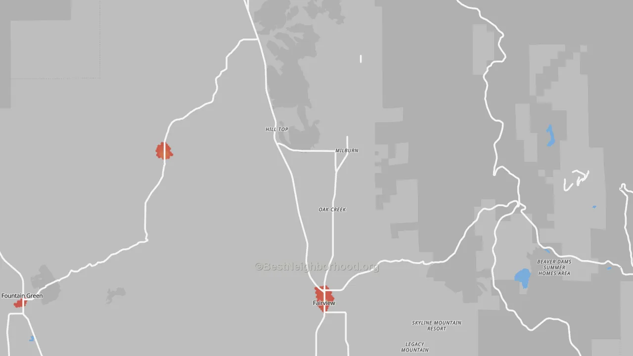 Walk Grade map of 84629, UT, walkable areas in green and car-dependent areas in red