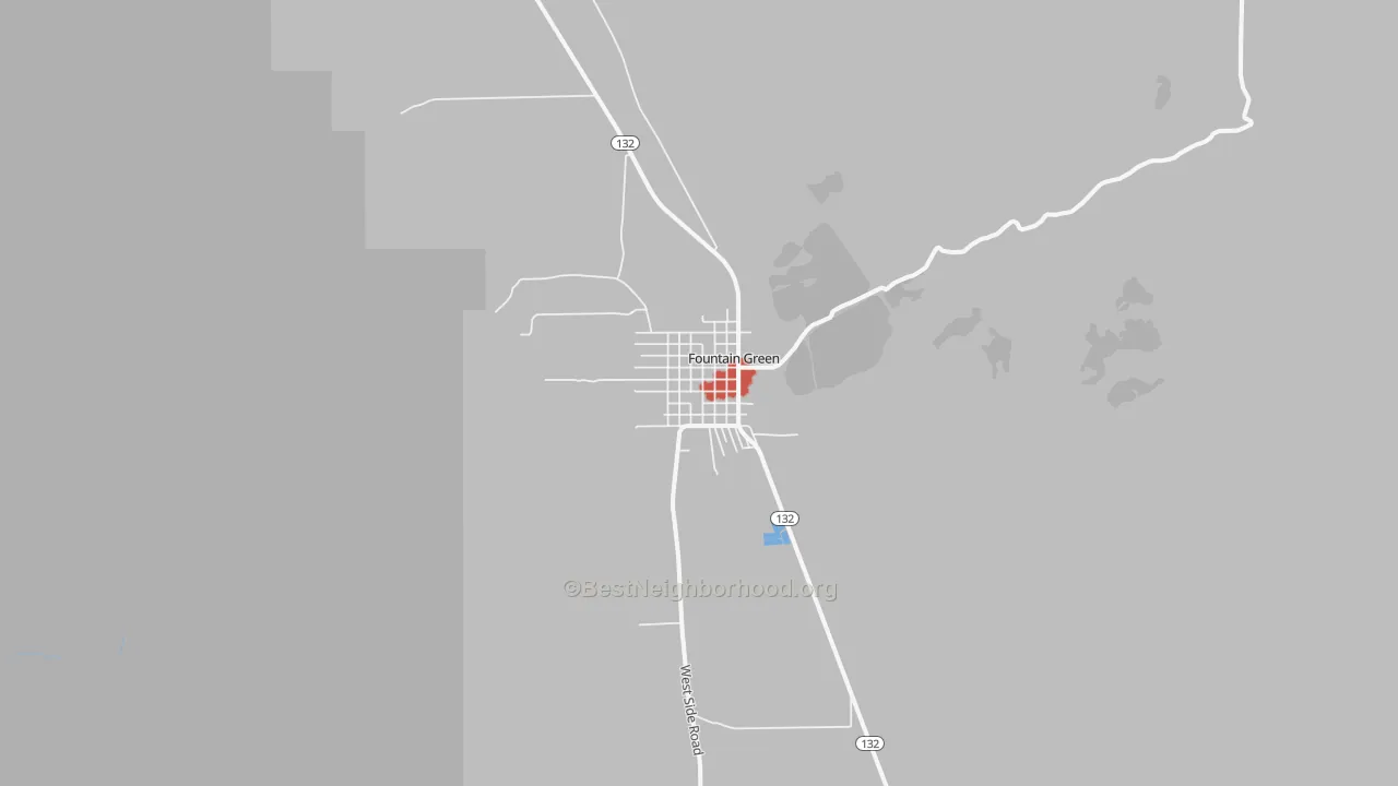Walk Grade map of 84632, UT, walkable areas in green and car-dependent areas in red
