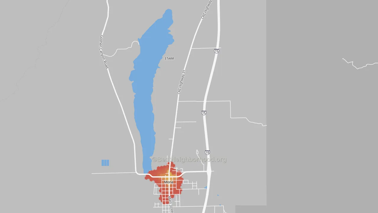 Walk Grade map of 84645, UT, walkable areas in green and car-dependent areas in red