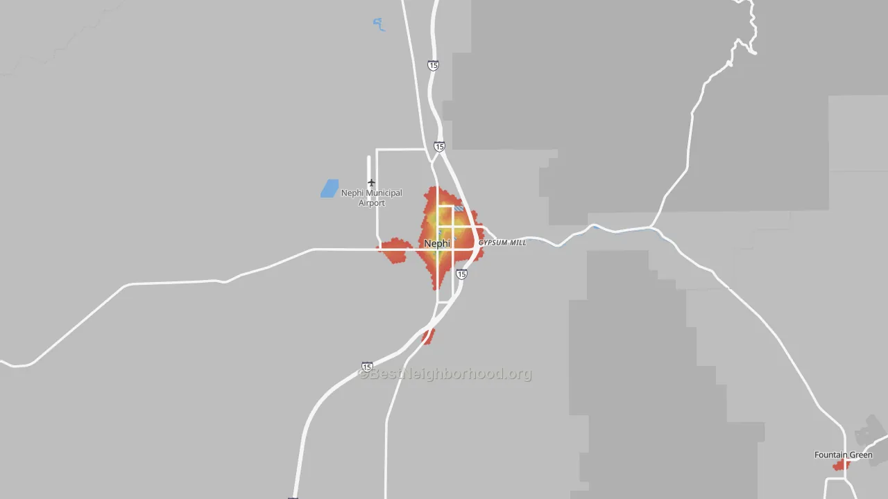 Walk Grade map of 84648, UT, walkable areas in green and car-dependent areas in red