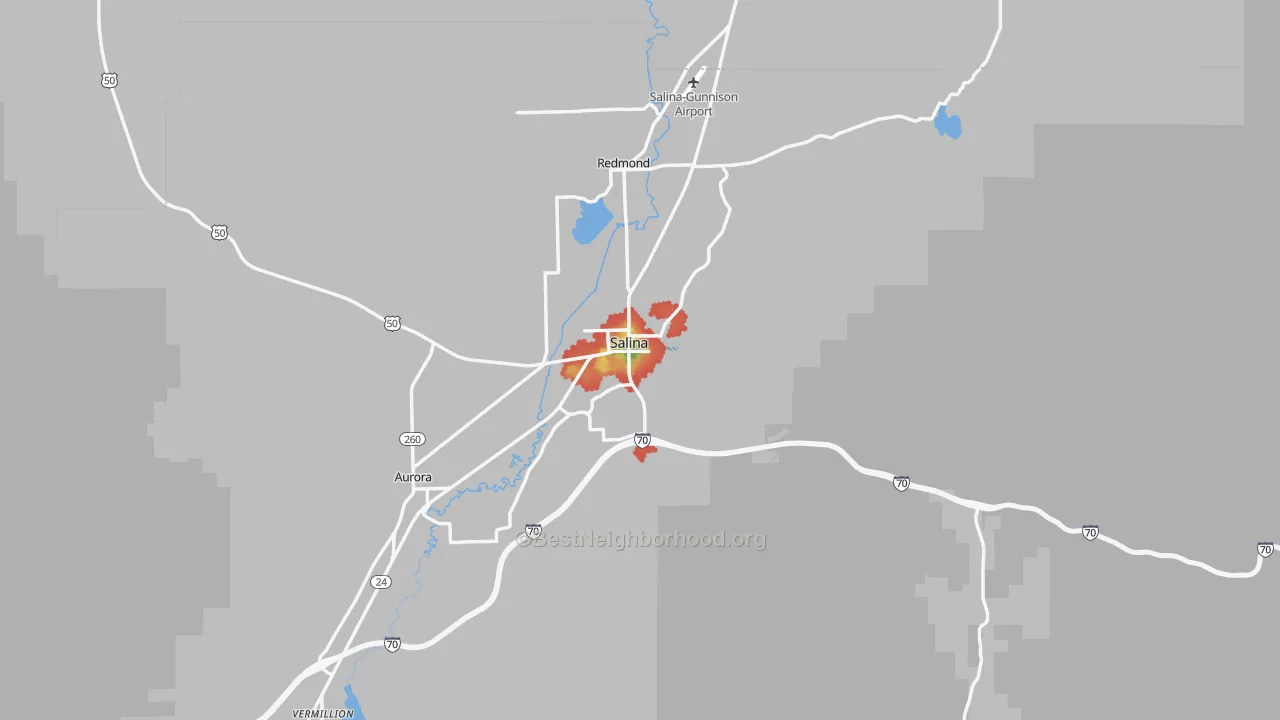 Walk Grade map of 84654, UT, walkable areas in green and car-dependent areas in red
