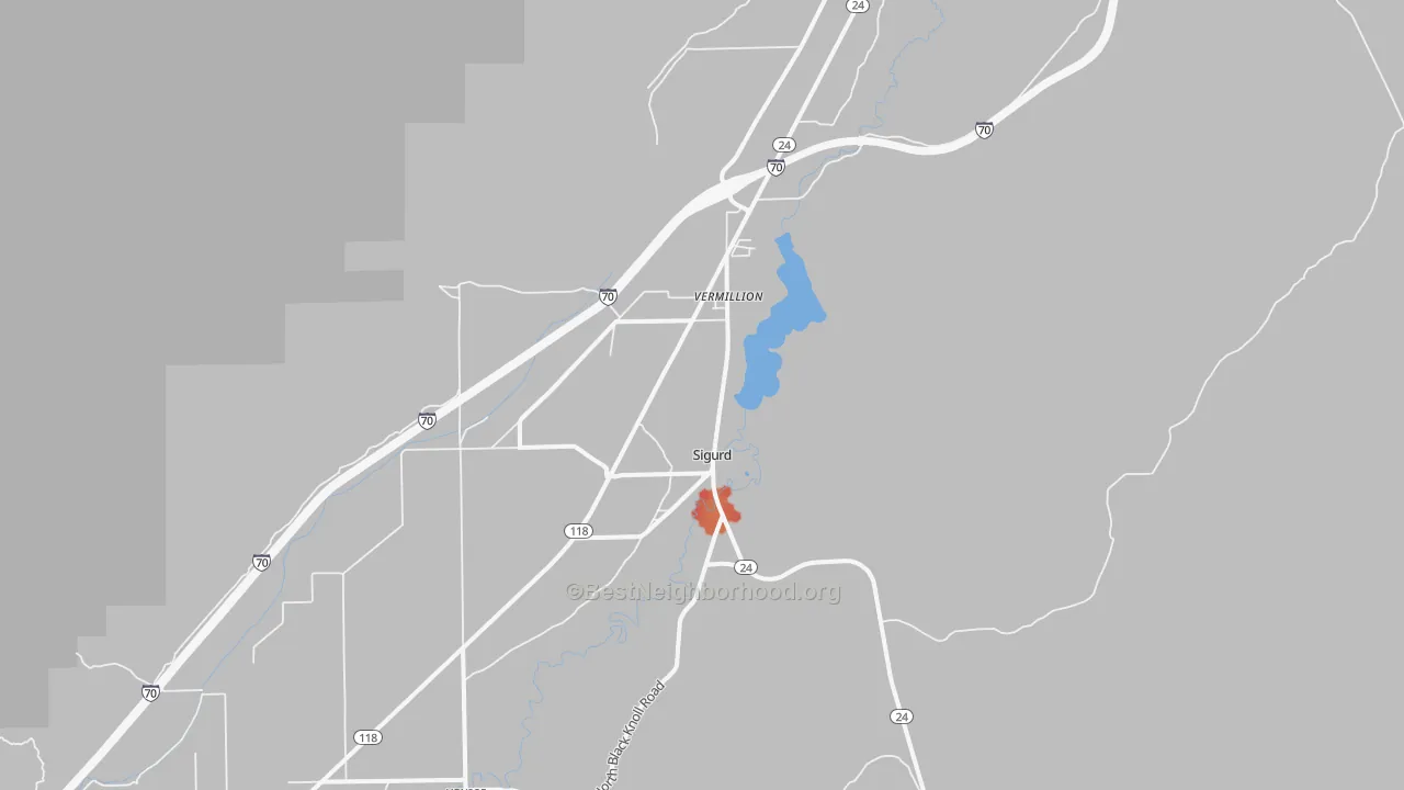 Walk Grade map of 84657, UT, walkable areas in green and car-dependent areas in red