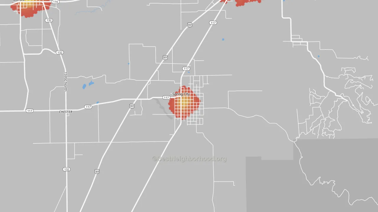 Walk Grade map of 84662, UT, walkable areas in green and car-dependent areas in red