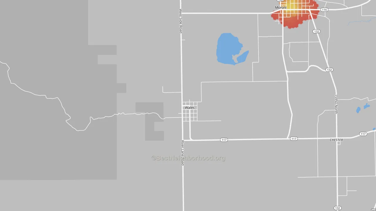 Walk Grade map of 84667, UT, walkable areas in green and car-dependent areas in red