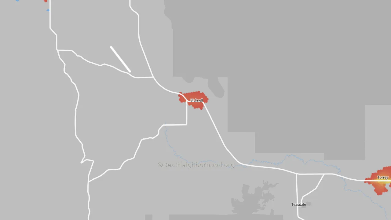 Walk Grade map of 84715, UT, walkable areas in green and car-dependent areas in red