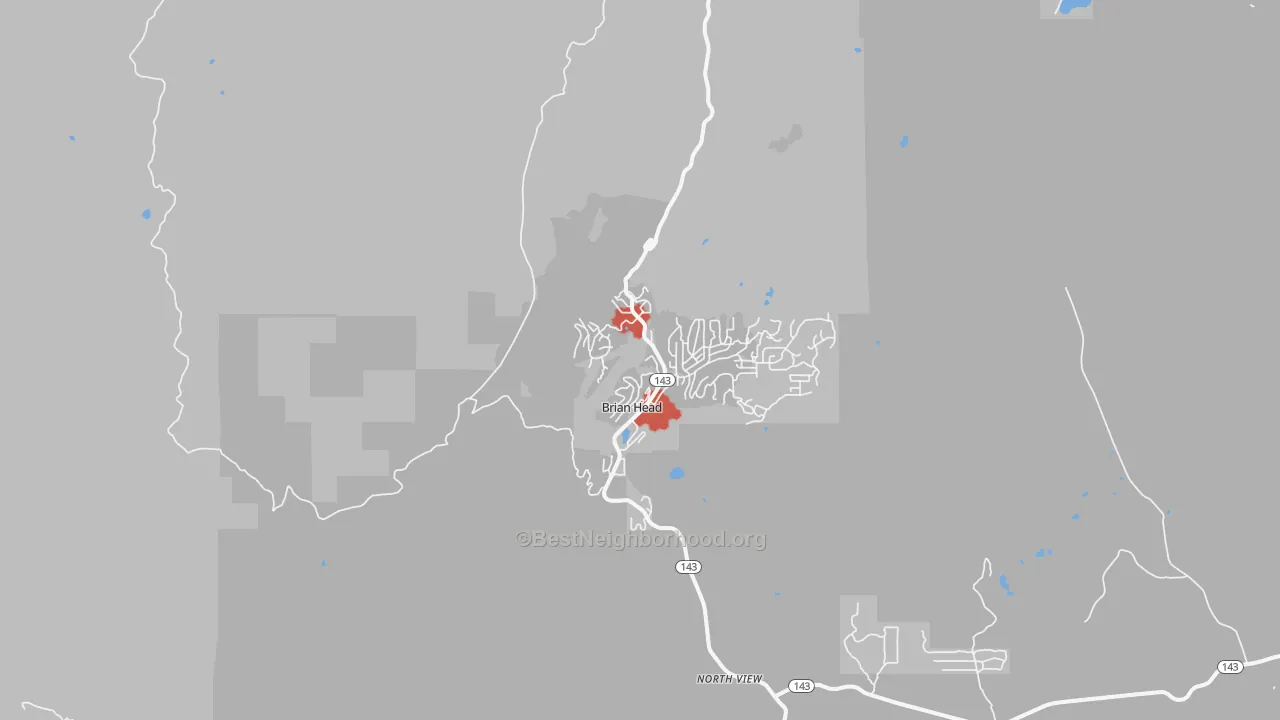 Walk Grade map of 84719, UT, walkable areas in green and car-dependent areas in red
