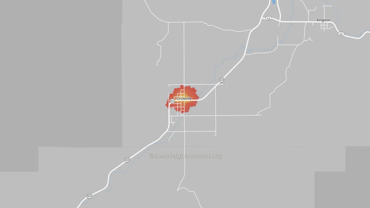 Walk Grade map of 84723, UT, walkable areas in green and car-dependent areas in red