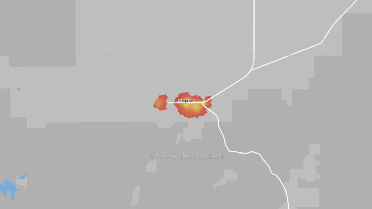 Walk Grade map of 84725, UT, walkable areas in green and car-dependent areas in red