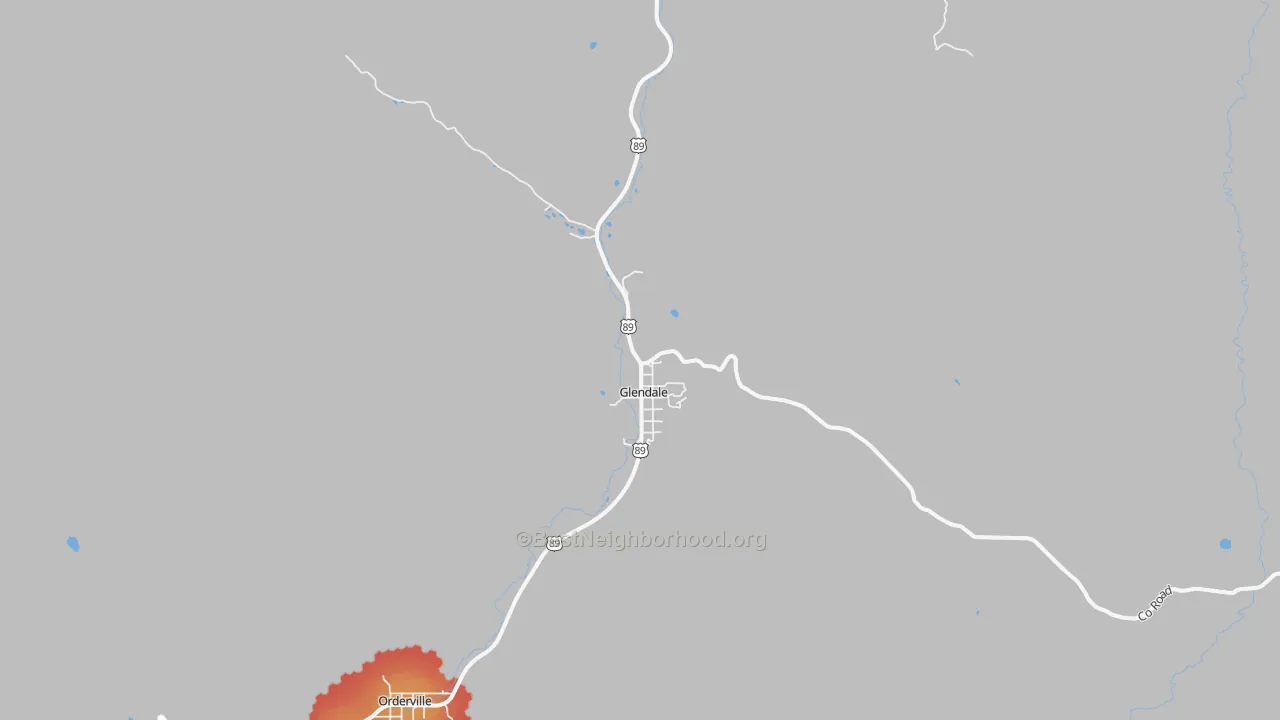 Walk Grade map of 84729, UT, walkable areas in green and car-dependent areas in red