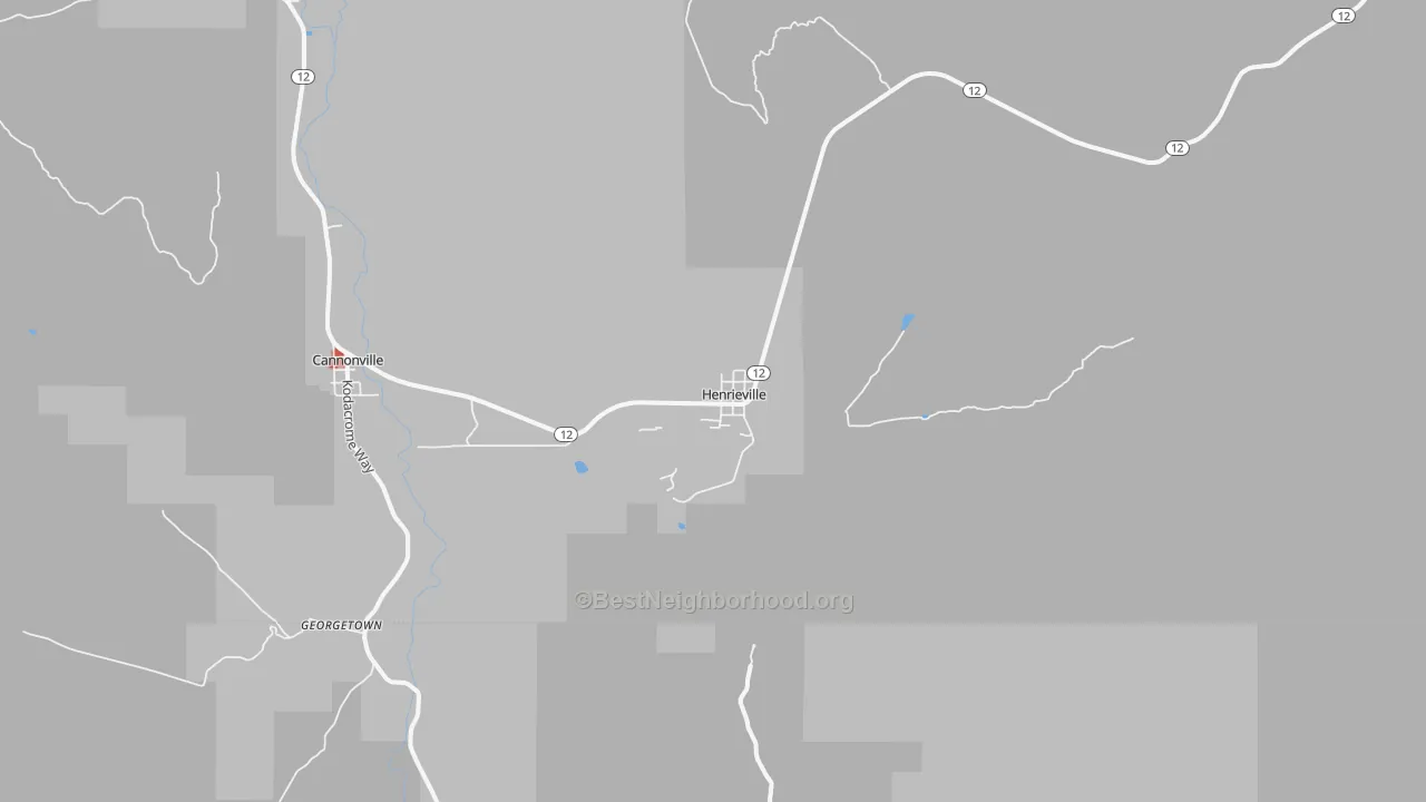 Walk Grade map of 84736, UT, walkable areas in green and car-dependent areas in red