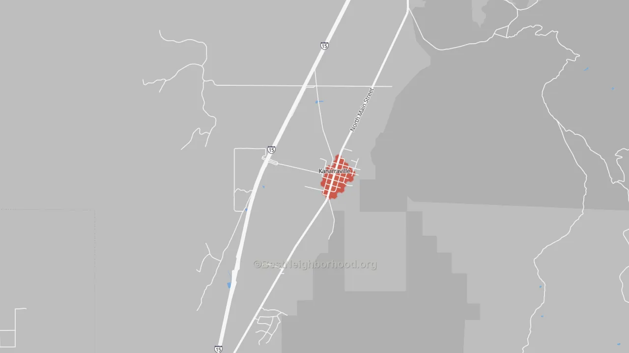 Walk Grade map of 84742, UT, walkable areas in green and car-dependent areas in red