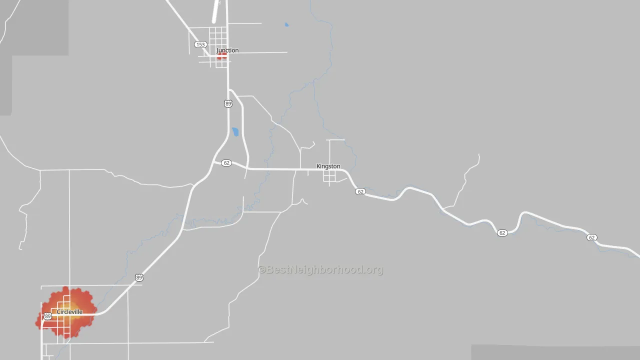 Walk Grade map of 84743, UT, walkable areas in green and car-dependent areas in red