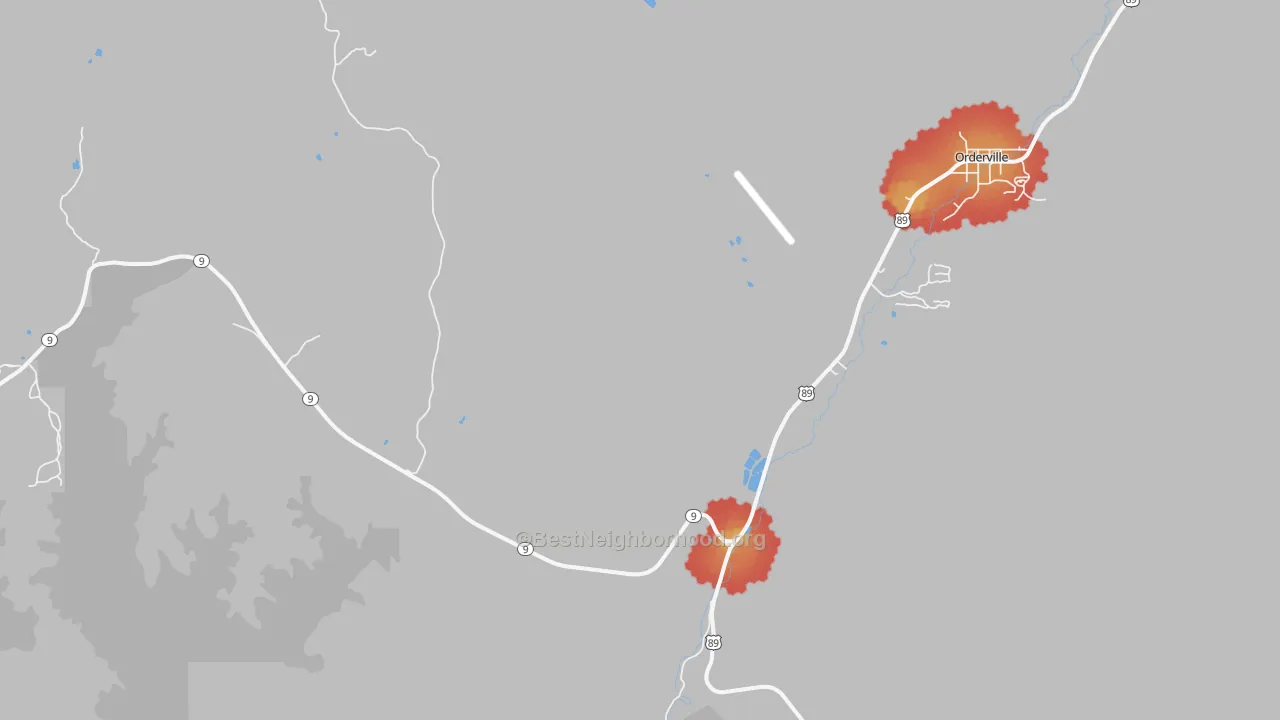 Walk Grade map of 84755, UT, walkable areas in green and car-dependent areas in red