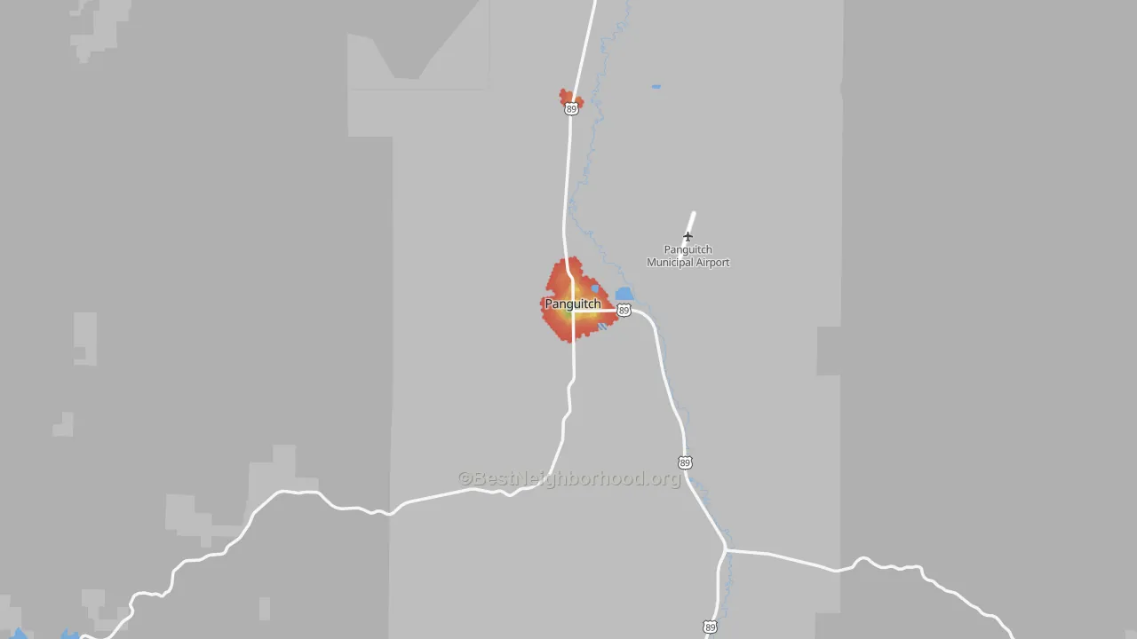 Walk Grade map of 84759, UT, walkable areas in green and car-dependent areas in red