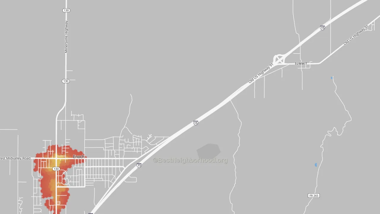 Walk Grade map of 84772, UT, walkable areas in green and car-dependent areas in red