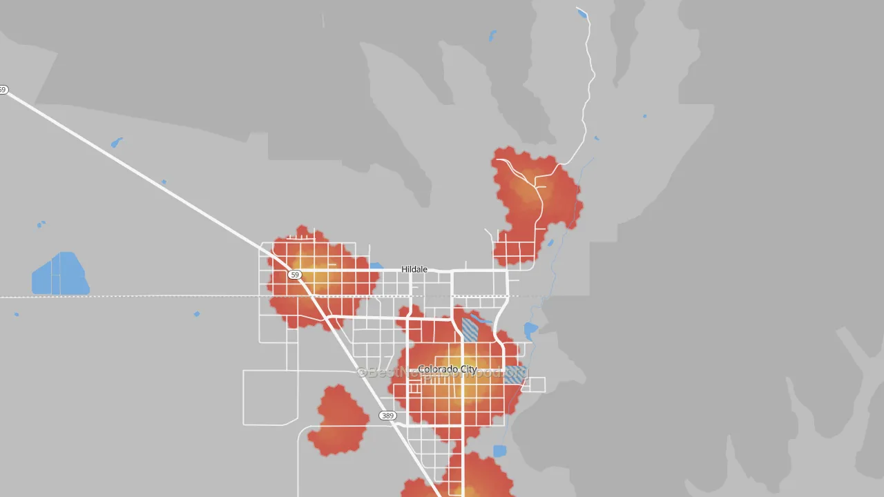 Walk Grade map of 84784, UT, walkable areas in green and car-dependent areas in red