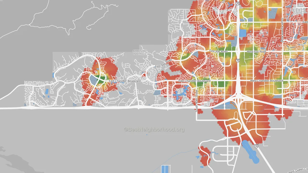 Walk Grade map of 85048, AZ, walkable areas in green and car-dependent areas in red