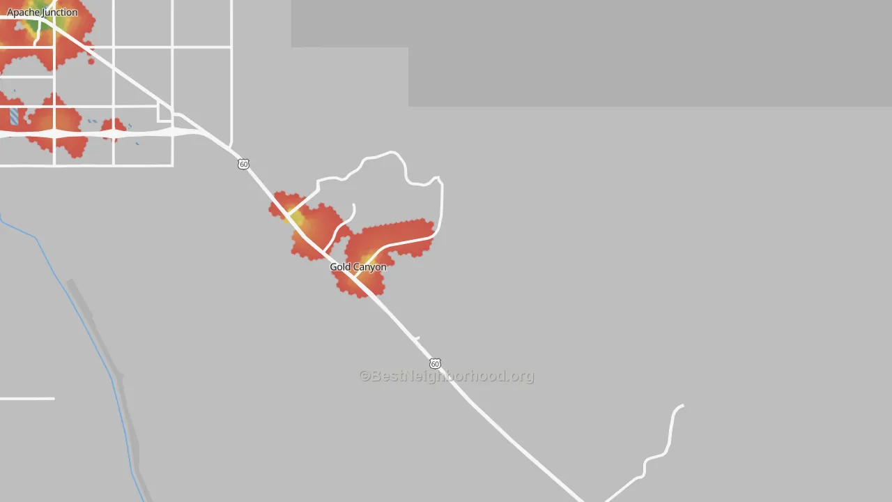 Walk Grade map of 85118, AZ, walkable areas in green and car-dependent areas in red