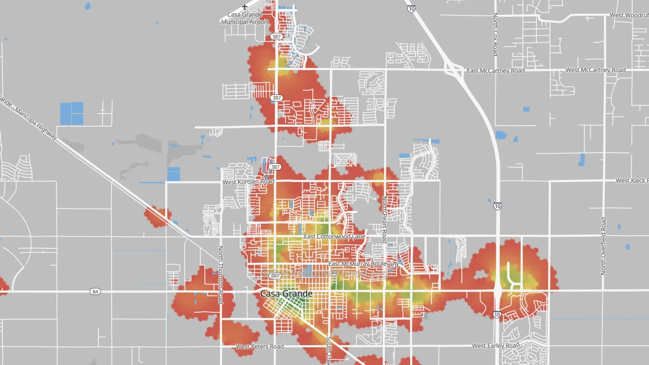 Walk Grade map of 85122, AZ, walkable areas in green and car-dependent areas in red