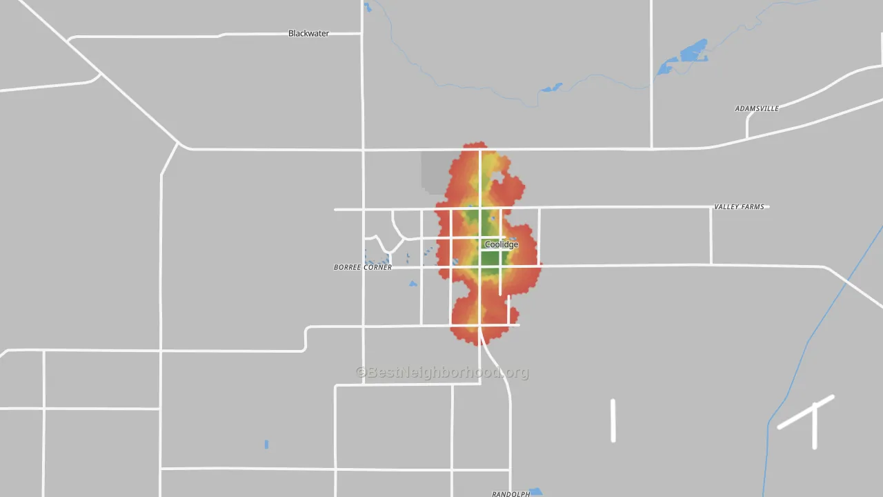 Walk Grade map of 85128, AZ, walkable areas in green and car-dependent areas in red
