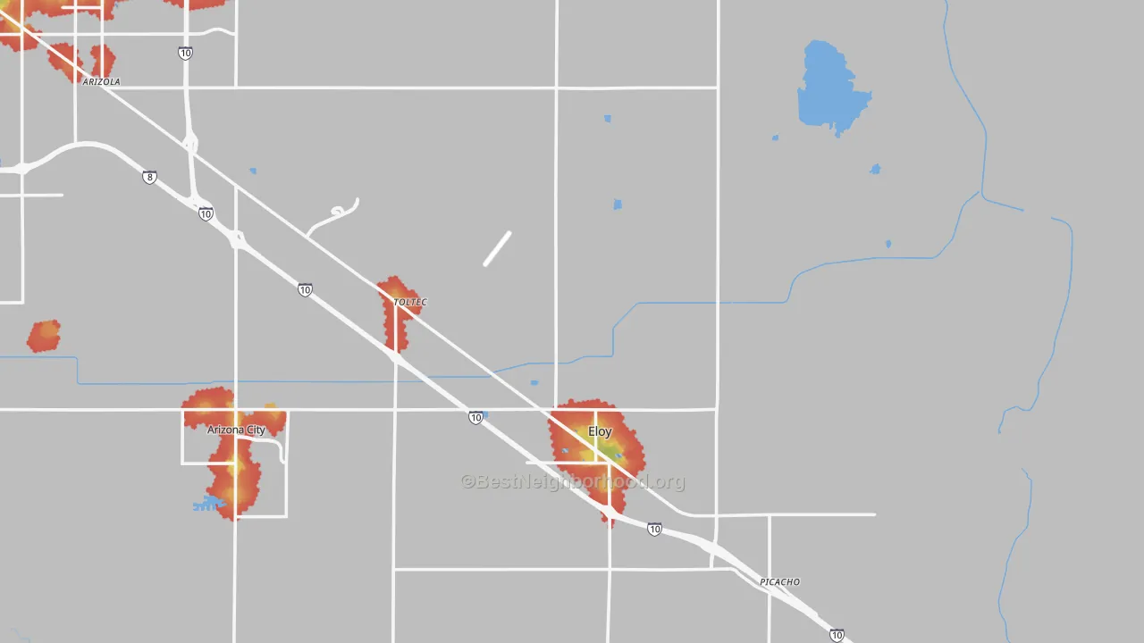 Walk Grade map of 85131, AZ, walkable areas in green and car-dependent areas in red