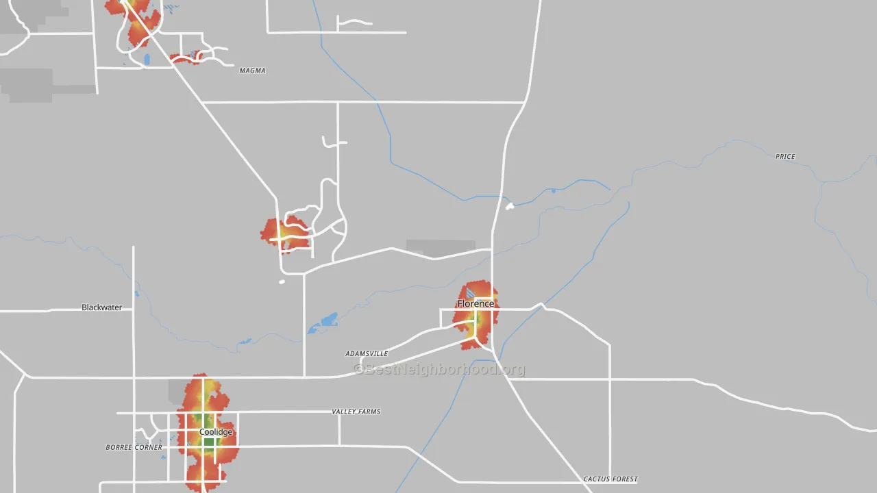 Walk Grade map of 85132, AZ, walkable areas in green and car-dependent areas in red