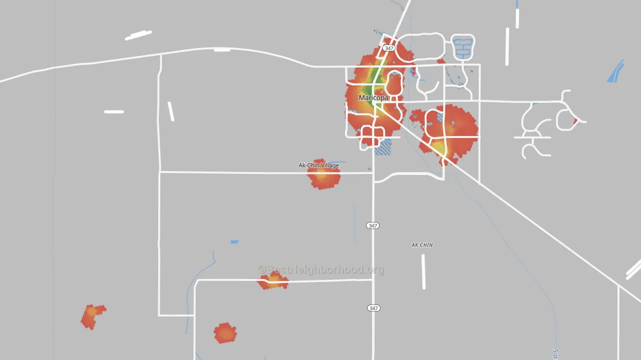 Walk Grade map of 85139, AZ, walkable areas in green and car-dependent areas in red