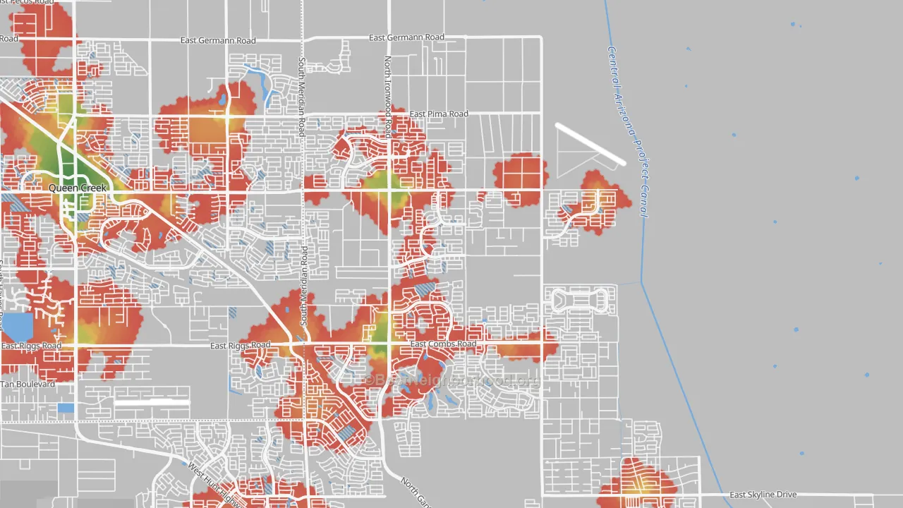Walk Grade map of 85140, AZ, walkable areas in green and car-dependent areas in red