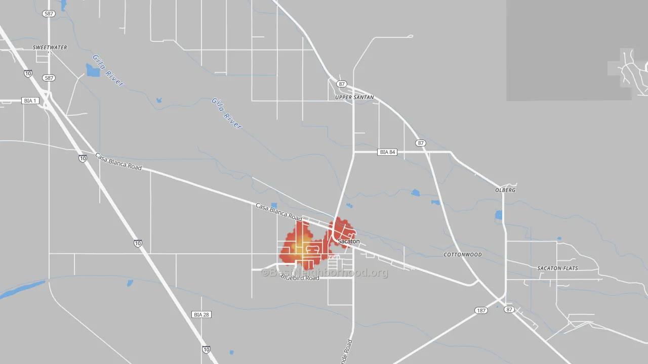 Walk Grade map of 85147, AZ, walkable areas in green and car-dependent areas in red