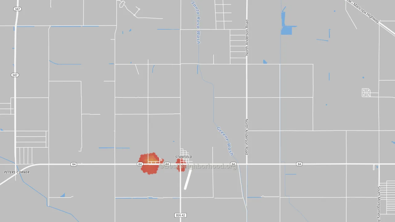 Walk Grade map of 85172, AZ, walkable areas in green and car-dependent areas in red