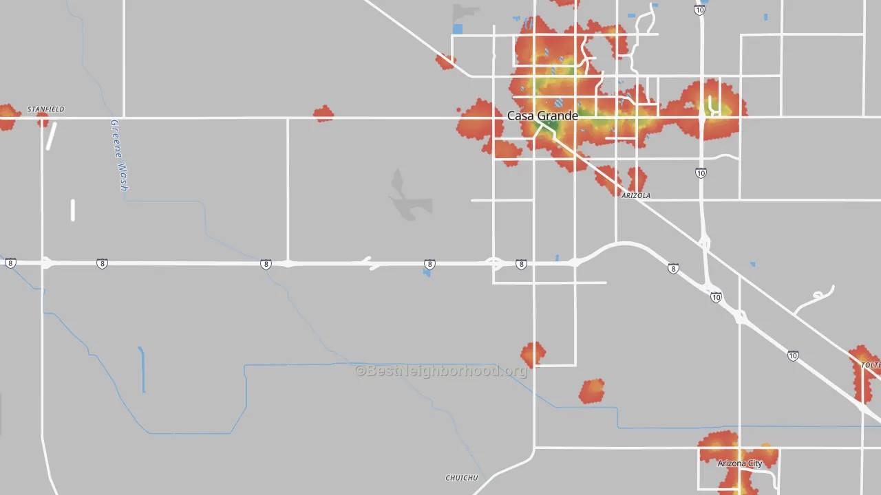 Walk Grade map of 85193, AZ, walkable areas in green and car-dependent areas in red