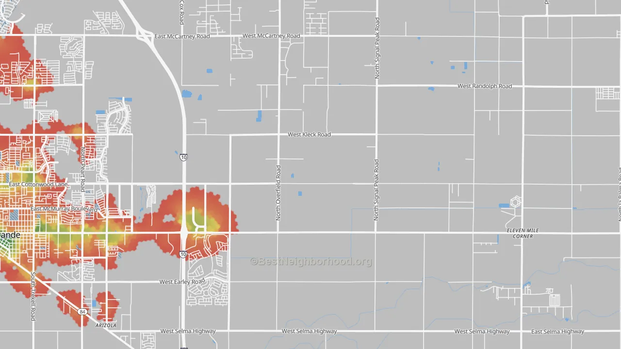 Walk Grade map of 85194, AZ, walkable areas in green and car-dependent areas in red