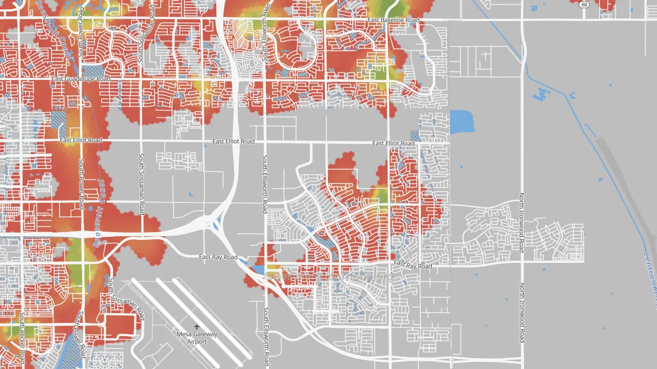 Walk Grade map of 85212, AZ, walkable areas in green and car-dependent areas in red