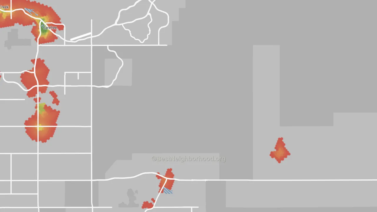 Walk Grade map of 85262, AZ, walkable areas in green and car-dependent areas in red