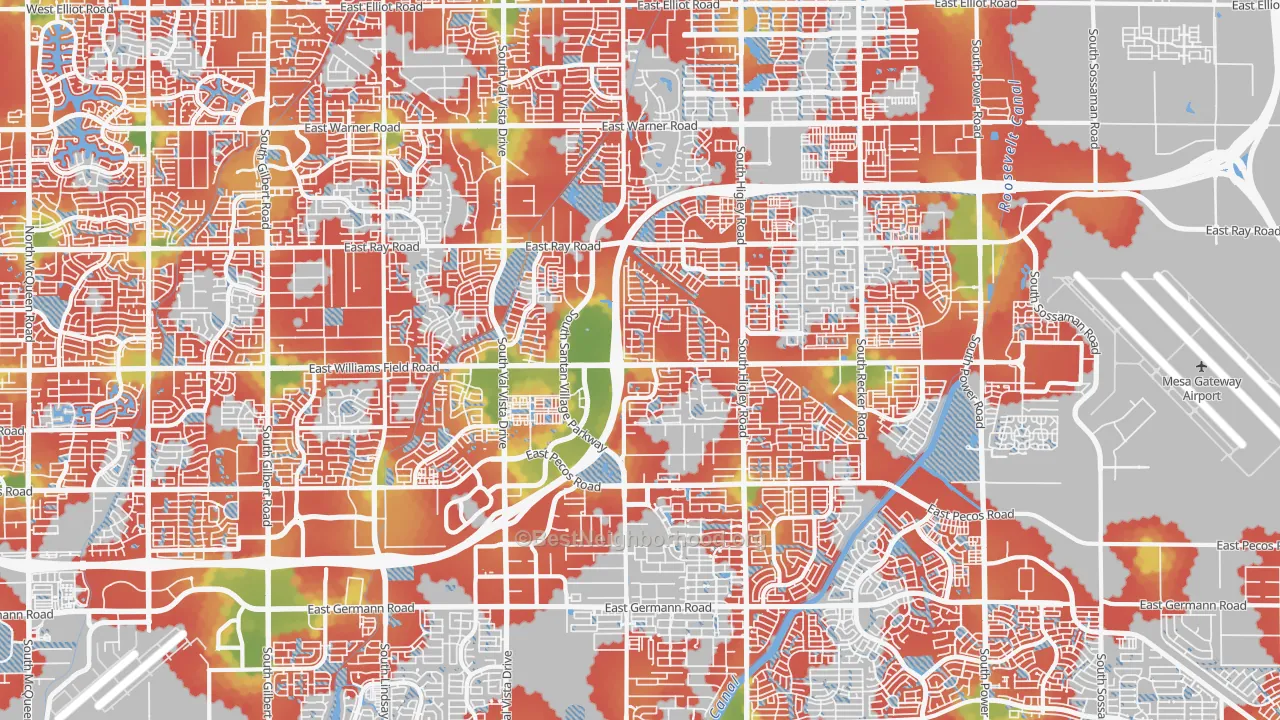 Walk Grade map of 85295, AZ, walkable areas in green and car-dependent areas in red