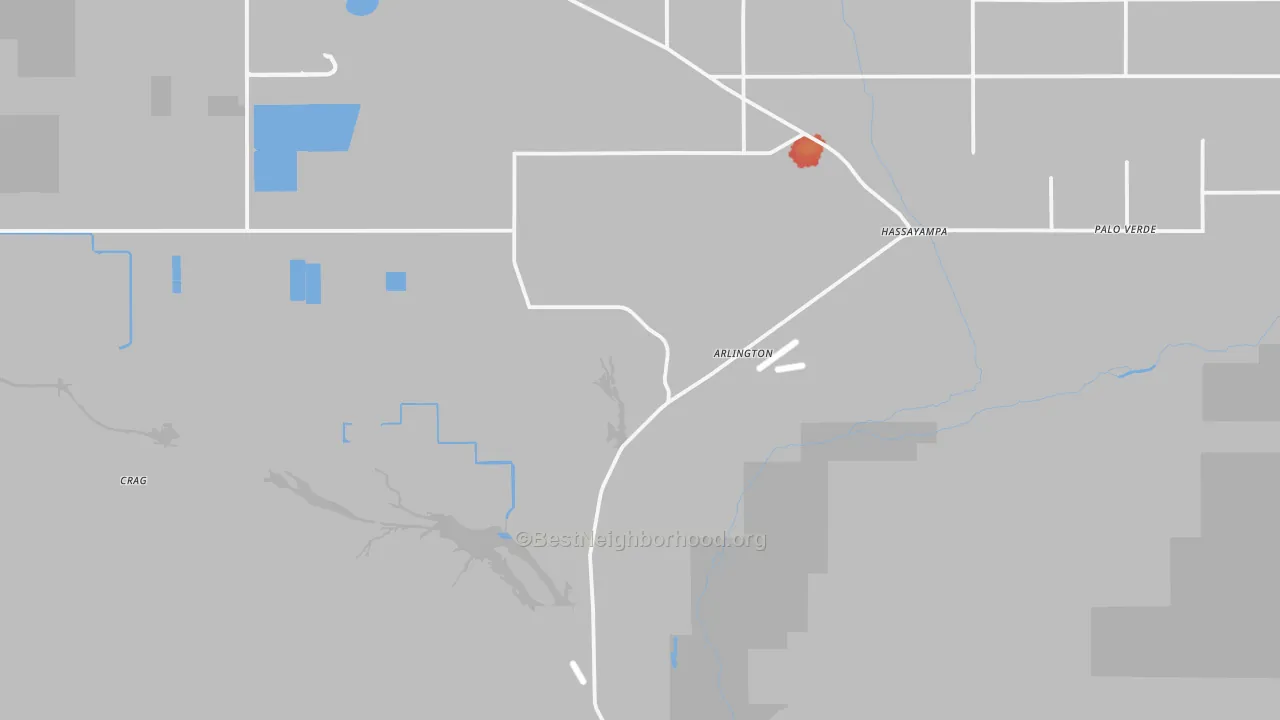 Walk Grade map of 85322, AZ, walkable areas in green and car-dependent areas in red