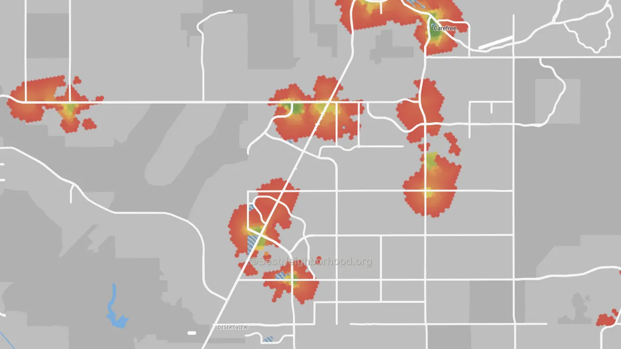 Walk Grade map of 85331, AZ, walkable areas in green and car-dependent areas in red