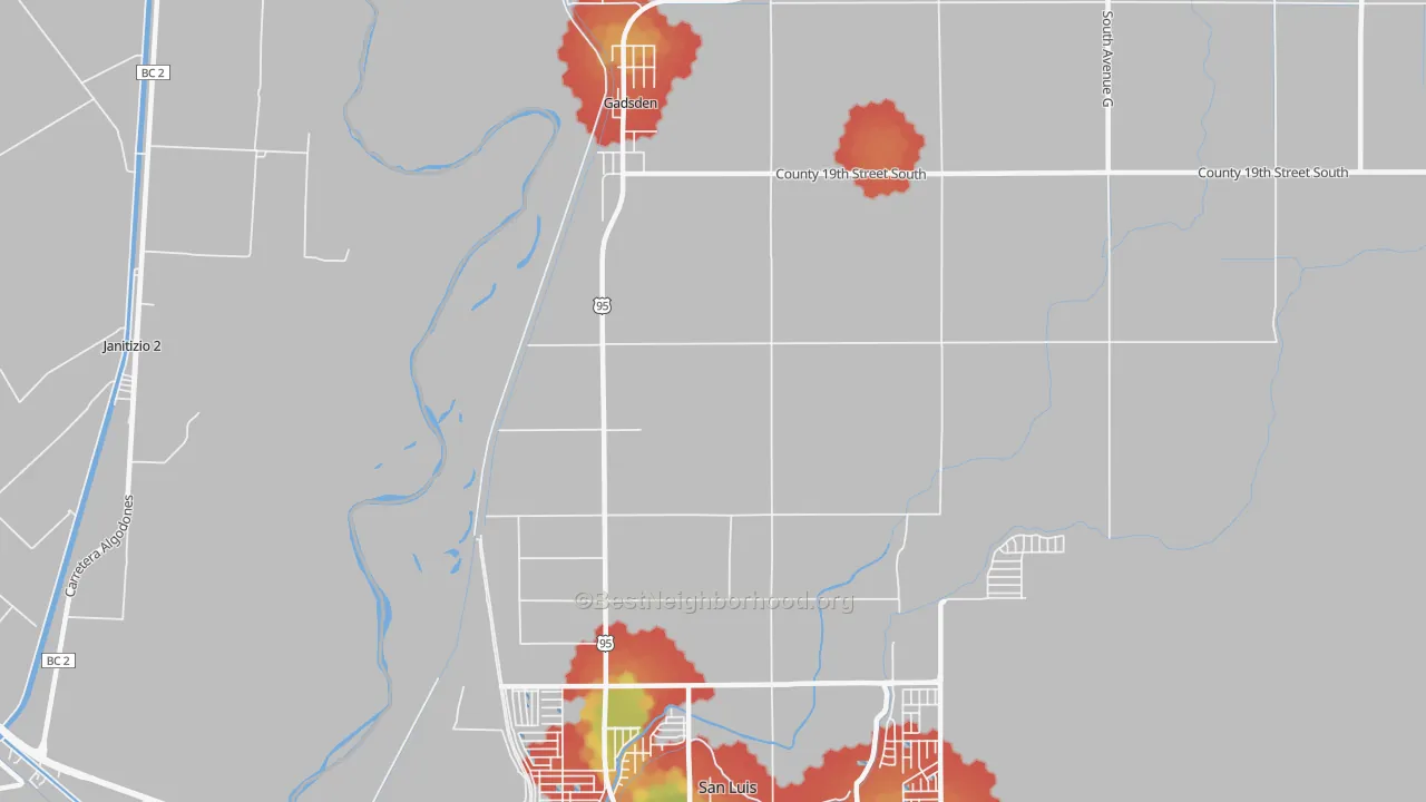 Walk Grade map of 85336, AZ, walkable areas in green and car-dependent areas in red