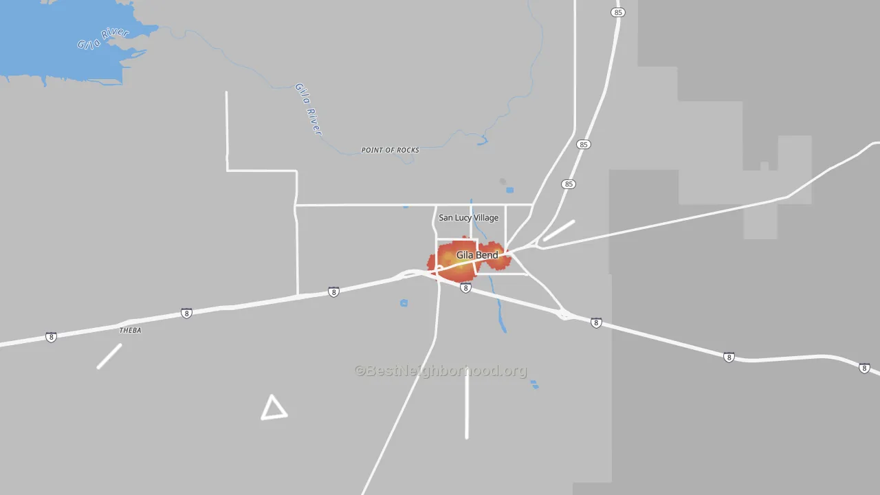Walk Grade map of 85337, AZ, walkable areas in green and car-dependent areas in red